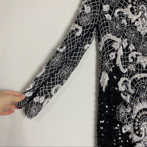 Vintage Negpal Silk Beaded Sequin Midi Dress S - Picture 4 of 16